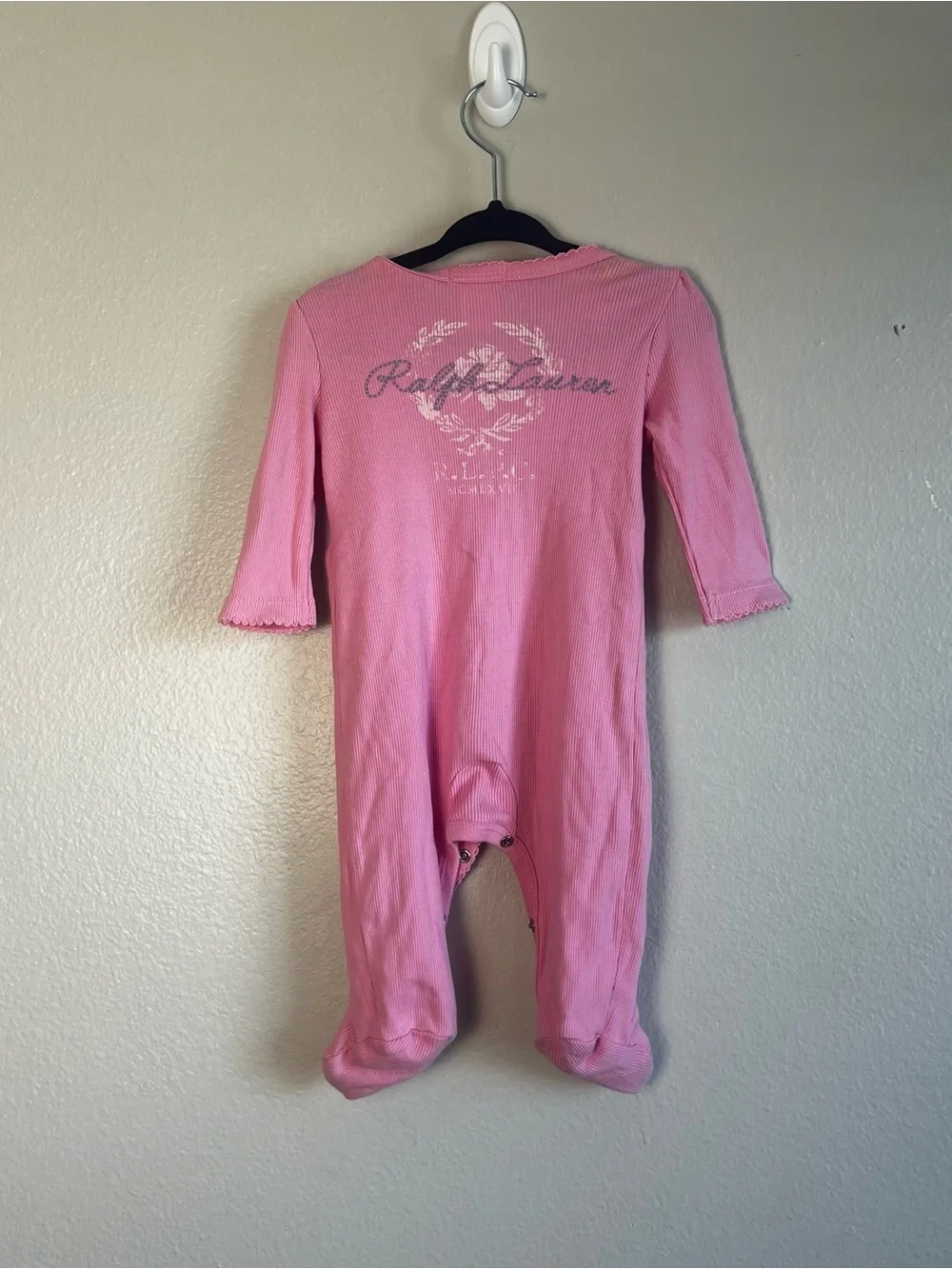 Ralph Lauren Pink Baby Girl Footie Pajama Soft Onesie Cute Snap Button Up 3M